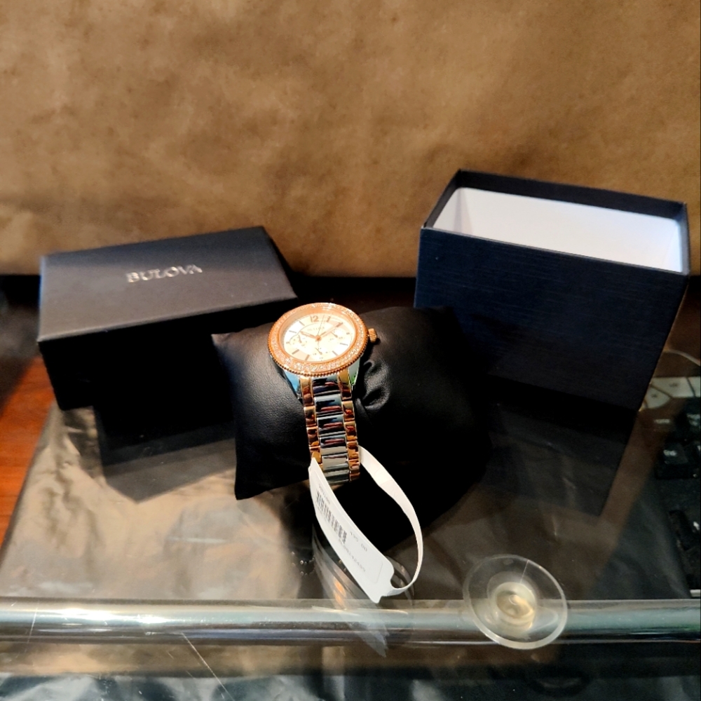 Bulova Women's Quartz Swarovski Crystal Two-Tone 38mm Watch 98N100